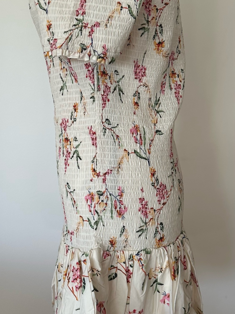 Floral Smocked Off Shoulder Bubble Hem Mini Dress Cottagecore Boho Summer Flirty - Picture 3 of 15